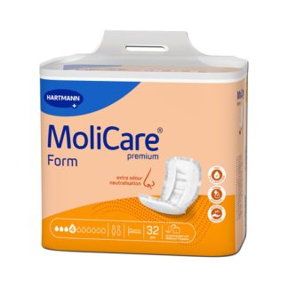 MoliCare Premium Form incontinence pad, 4 drops absorbency, yellow packaging, 32 pieces