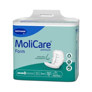 MoliCare Premium Form incontinence pad, 5 drops absorbency, green/teal packaging, 32 pieces